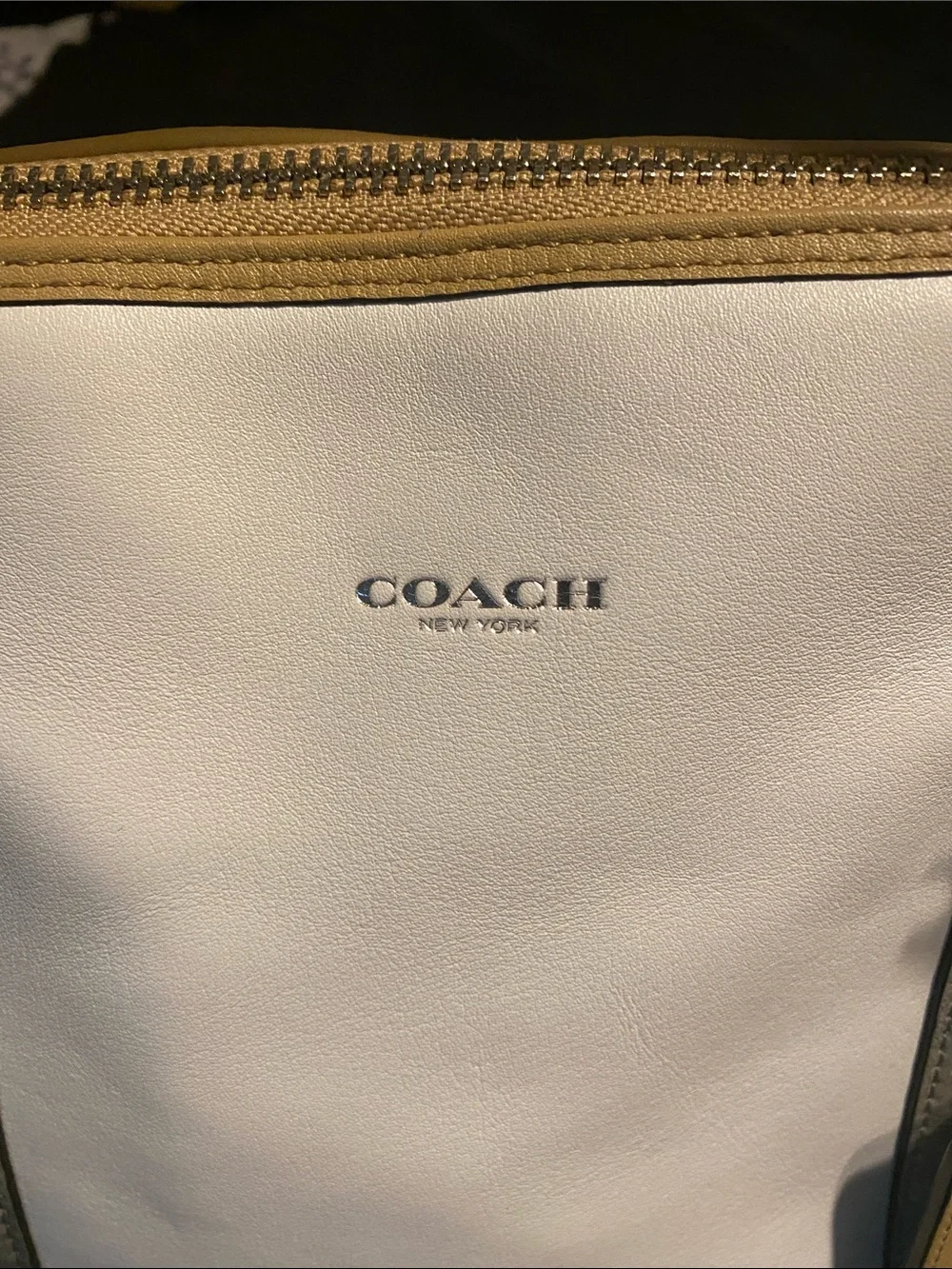 Coach White Leather Bleecker Satchel with Tan and Gray Trim